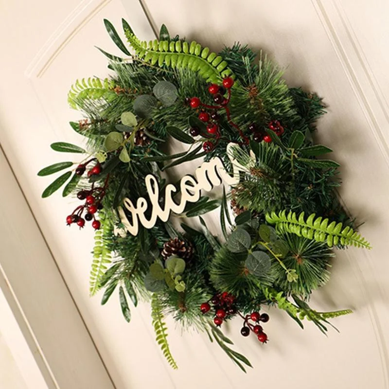 18 Inch Christmas Door Wreath With Sign LED Light For Wedding Party Wall Decor
