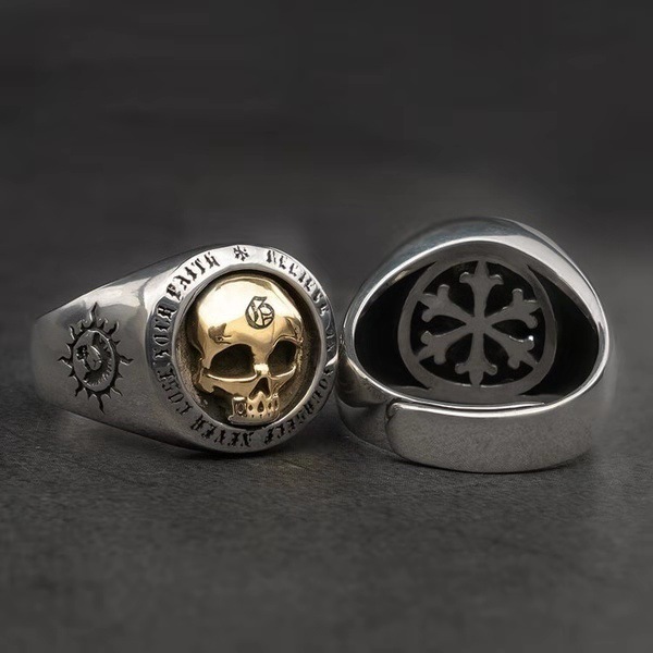 Handmade Sterling Silver Templar Skull Ring
