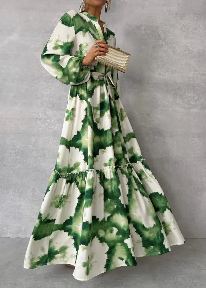 Détail tissu robe maxi verte