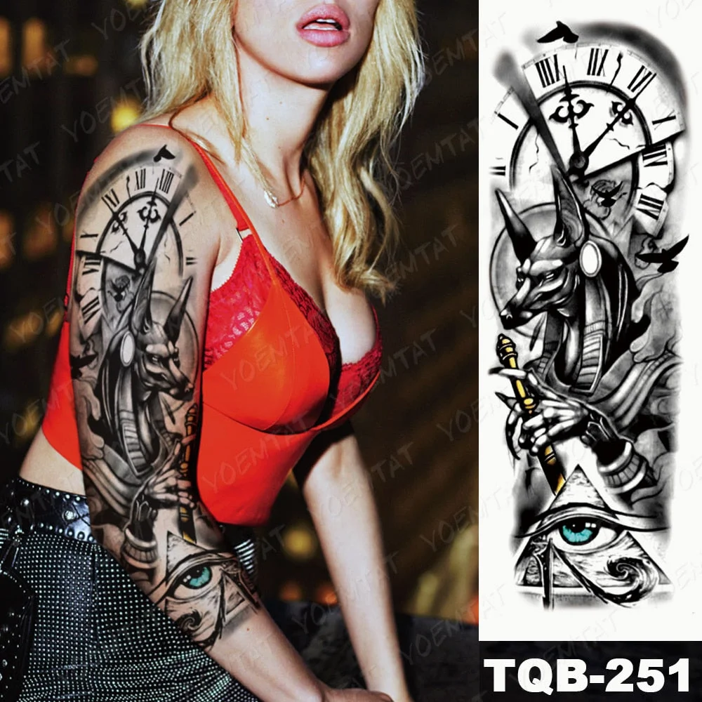 Large Arm Sleeve Tattoo Lion Cross Prayer Waterproof Temporary Tatto Sticker Tiger Beach Compass Body Art Full Fake Tatoo Men