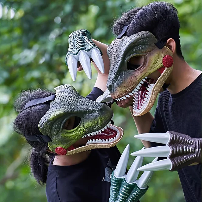 Halloween Electric Tyrannosaurus Rex/Velociraptor Head Set Sound And Light Cos Toy