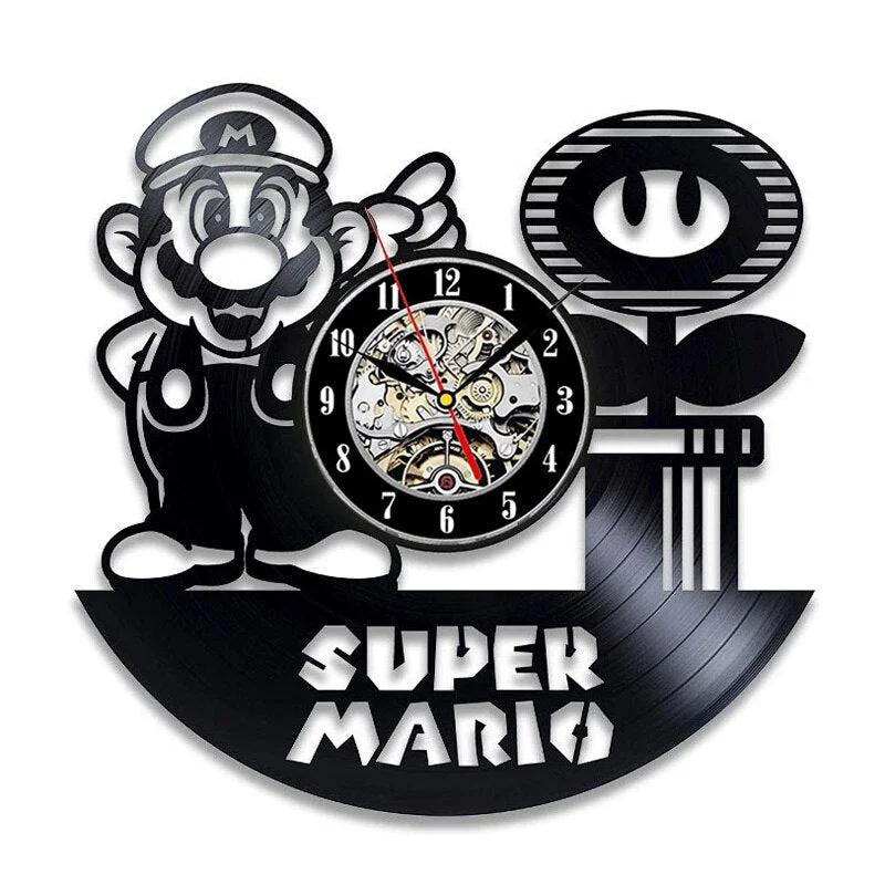 Super Mario Game Vinyl Record Wall Clock Modern Design Play Room 3D Hanging Clock Wall Watch Art Home Decor Gifts for Children