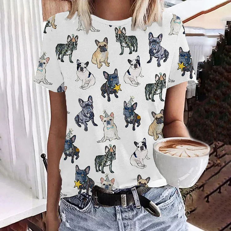 Women's French Bulldog Print Casual T-Shirt