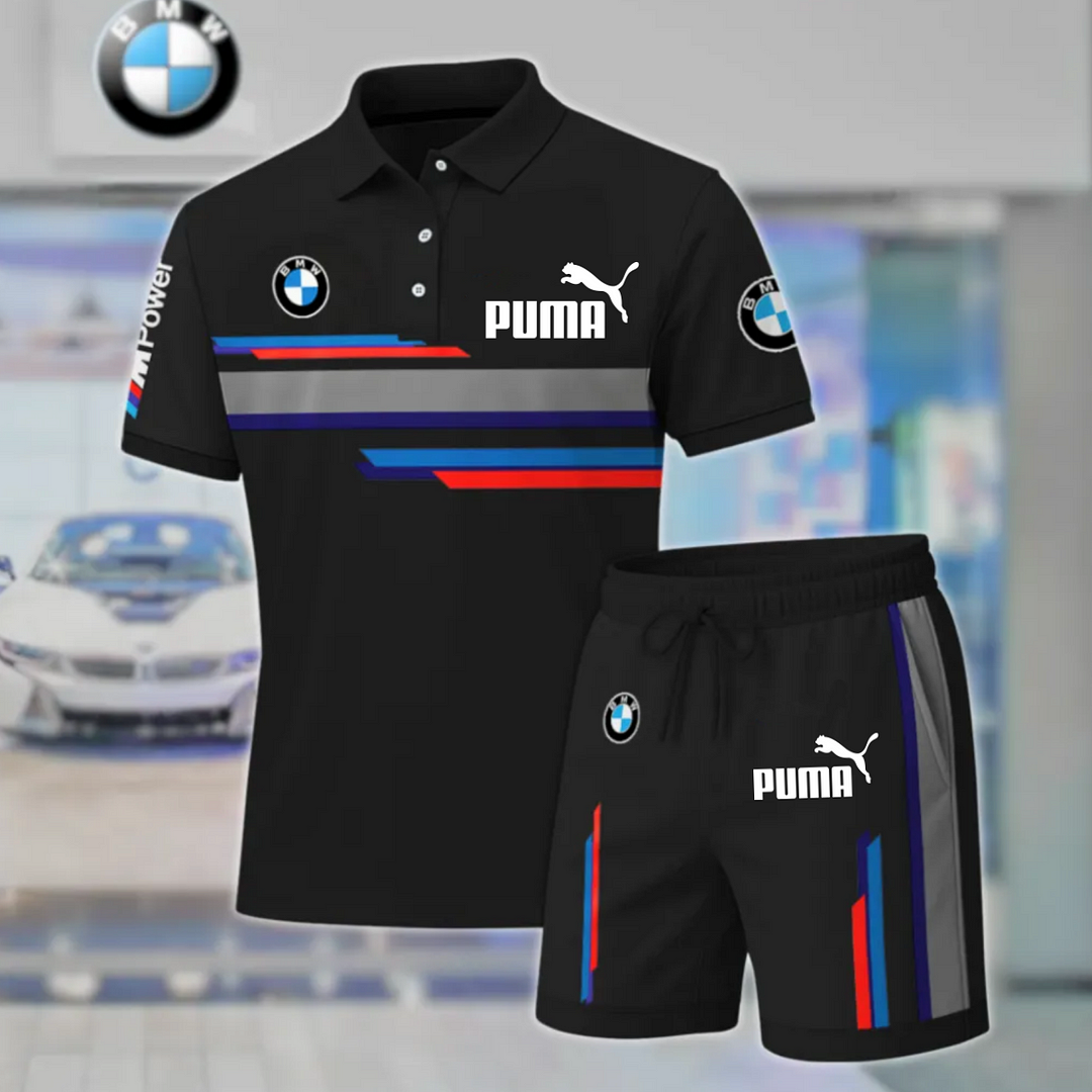 PUMA® in BMW® –Új, kétrészes, lezser férfi öltöny pólógallérral (felső + nadrág)