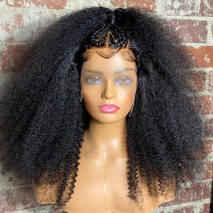 WeQueen 18 Inches 13x5 Afro Style with Heart Shaped Braids Lace Frontal Wigs 250% Density-100% Human Hair