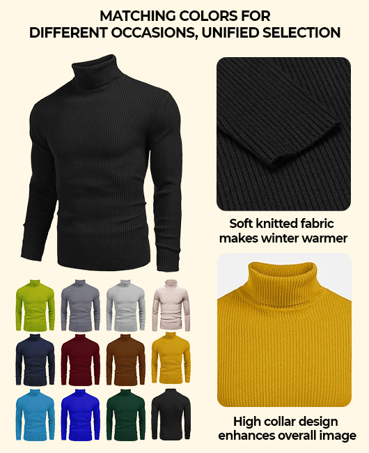 Casual Solid Turtleneck Knitted Long Sleeve Sweater