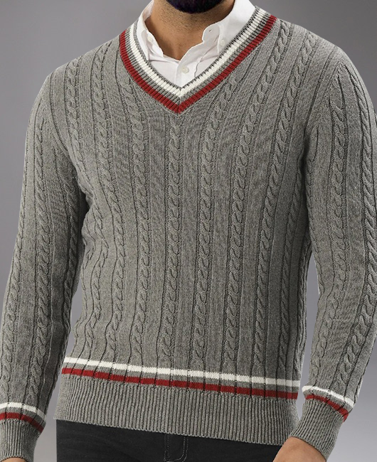 Causal Contrast Striped V Neck Cable Knit Sweater