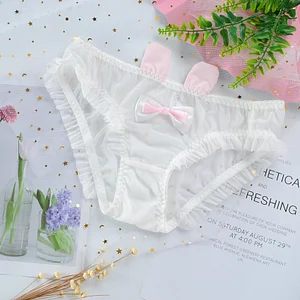 Rabbit Cute Ears Bow Mesh Sexy Lace Hollow Briefs