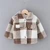 Kid Baby Girl Plaid Lapel Collar Button Design Coat