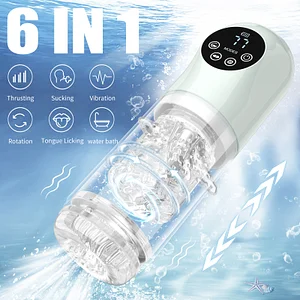 Male Masturbator Penis Pump With Upgrade 7 Thrusting Rotating Vibrating Sucking Licking Modes