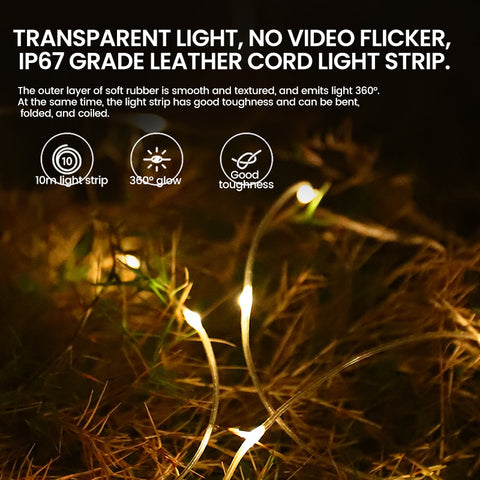 Outdoor Waterproof Portable Stowable String Light, Camping String Lights,  USB Rechargeable Outdoor String Lights (Warm Light-10m)