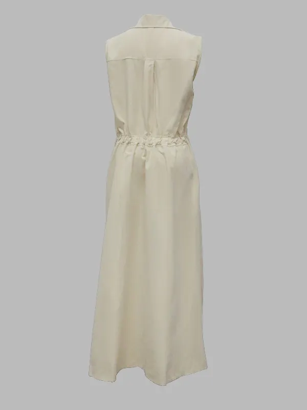 Sophisticated Minimalism: Sleeveless Lapel Midi Dresses in Solid Color