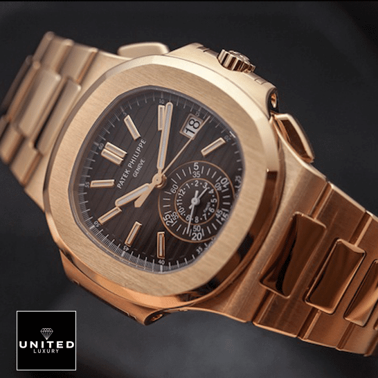 Patek Philippe Nautilus Geneve Black Dial Rose Gold Bracelet Replica black background