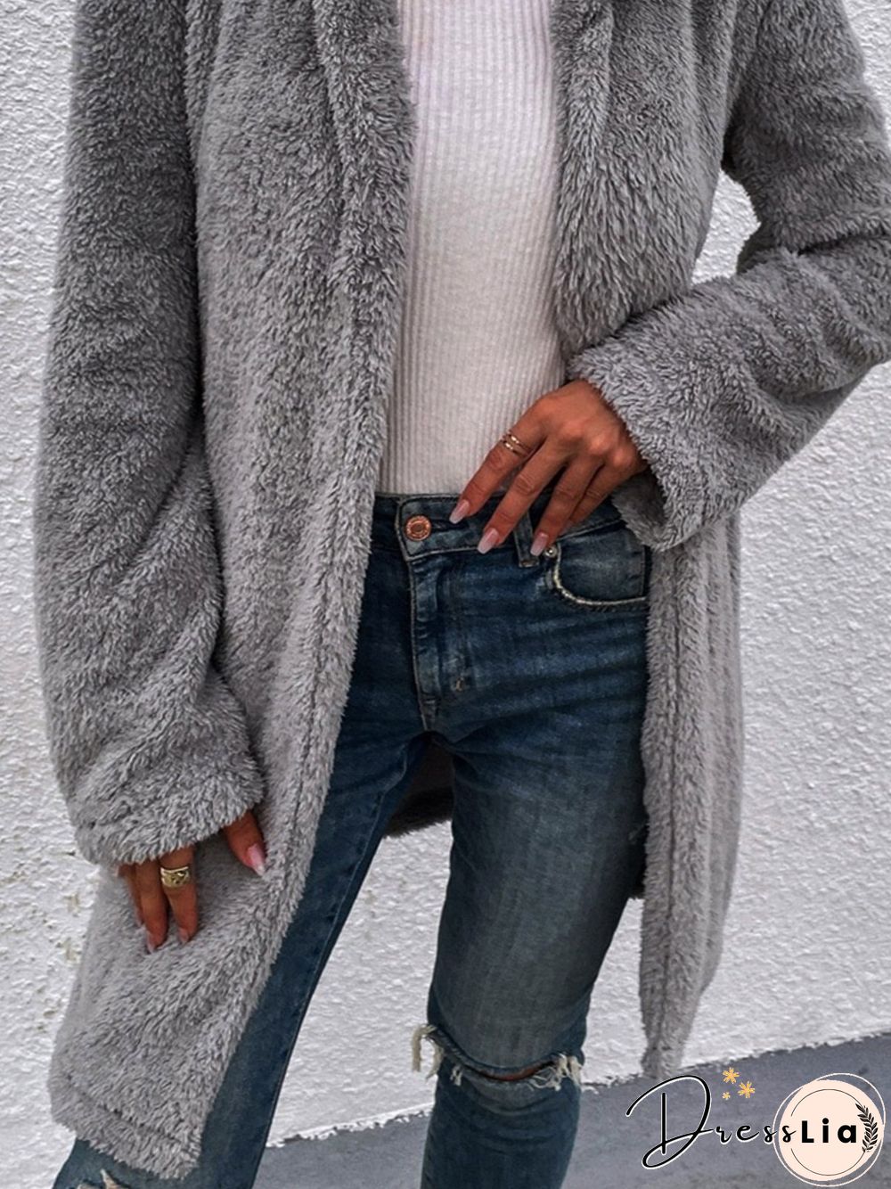 Plain Long Sleeve Plus Size Casual Plush Coat