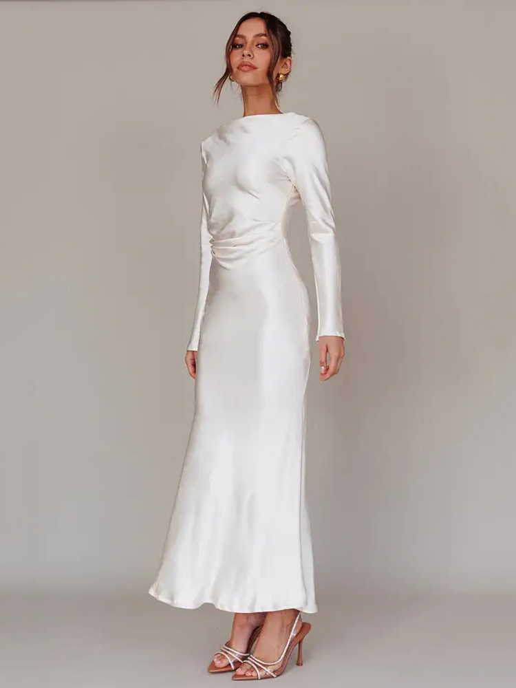 Bodycon Long Sleeve Women's Dress Party Club Evening Dress Female Slim Fit Round Neck Solid Long Dress Autumn New 2025