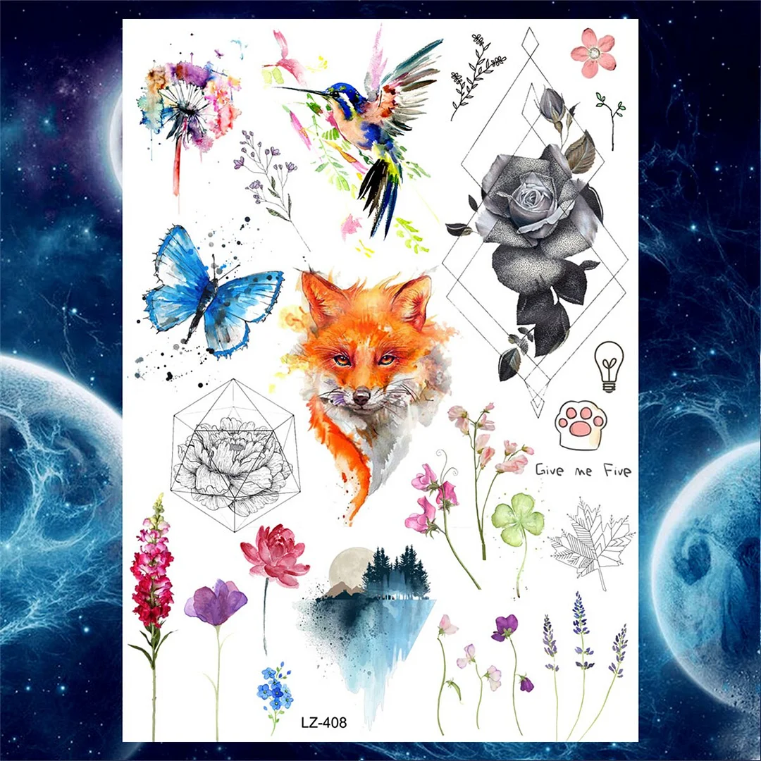 Flower Skull Temporary Tattoos For Women Men Adults Evil Skeleton Tattoo Sticker Fake Lavender Big Rose Black Tatoos Body Thigh