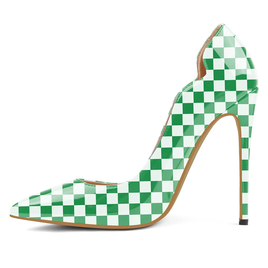 Plaid picture，4.72 inch/12cm  Pointed Toe Pumps High Heel Sexy Stilettos Slip On Office Cute Evening Dress Stilettos
