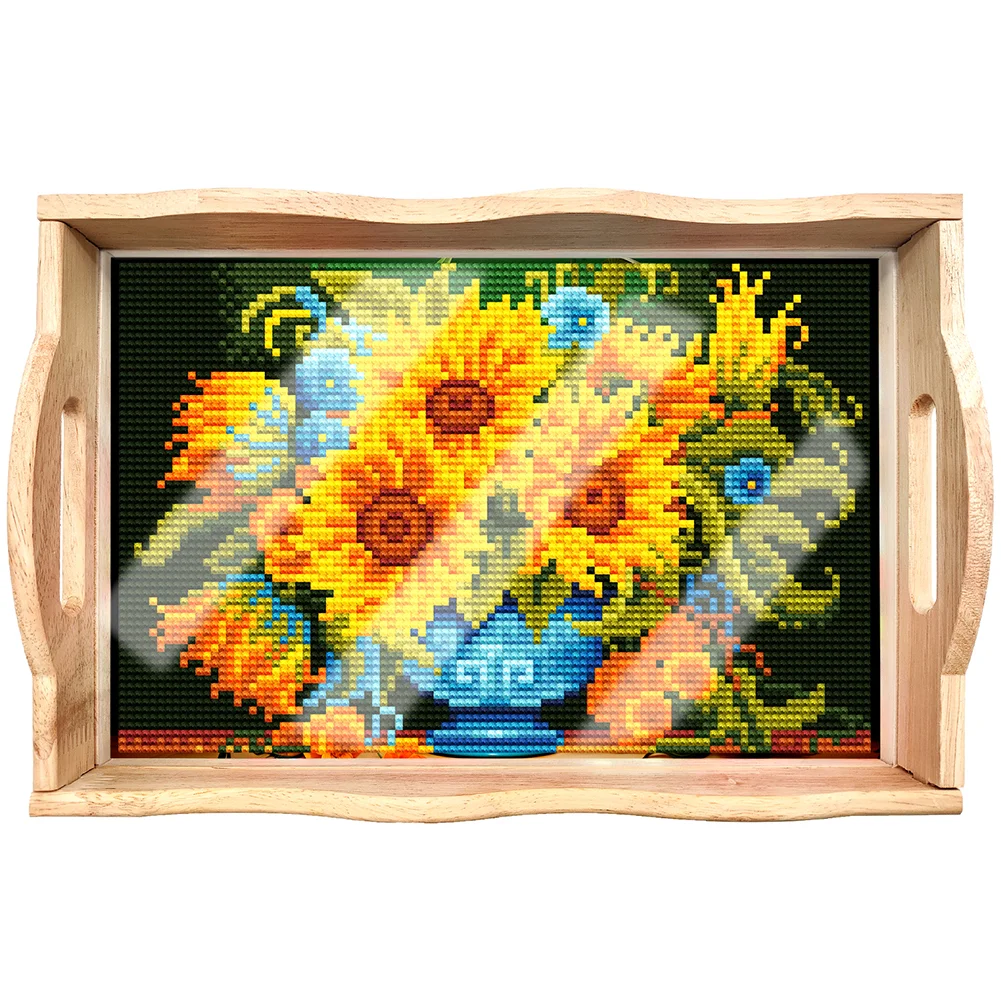 DIY Sunflower Vase Diamond Painting Decorative Trays with Handle Coffee Table Tray for Serving Food