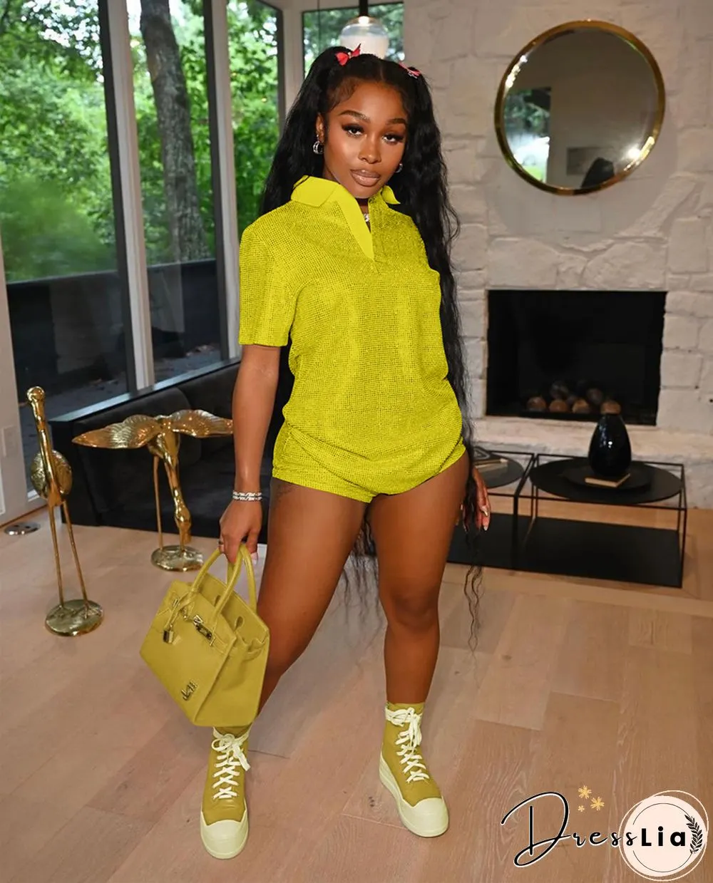 Short Sleeve Bronzing T-Shirt Casual Biker Shorts Outfit