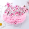 Baby Girls Jumpsuits Autumn Floral Mesh Tutu Baptism Christmas Dresses 3Pcs