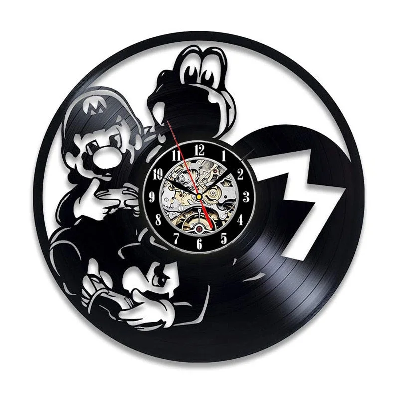 Super Mario Game Vinyl Record Wall Clock Modern Design Play Room 3D Hanging Clock Wall Watch Art Home Decor Gifts for Children