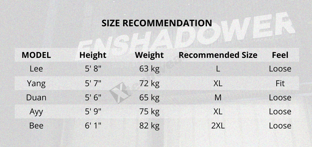 techwear size chart