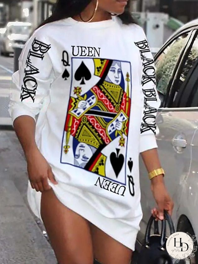 Casual Dress Midi Dress White 3/4 Length Sleeve Letter Print Summer Spring Crew Neck Casual S M L XL XXL 3XL for Women