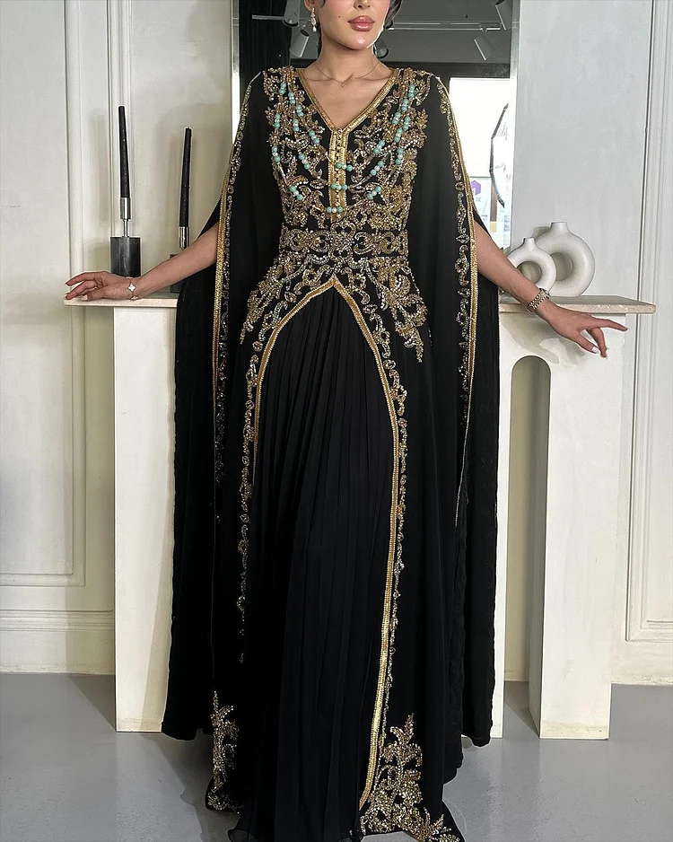 Women's V-neck embroidered sequins Dress