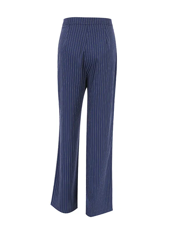 Cotton Blend High-Waist Striped Pants