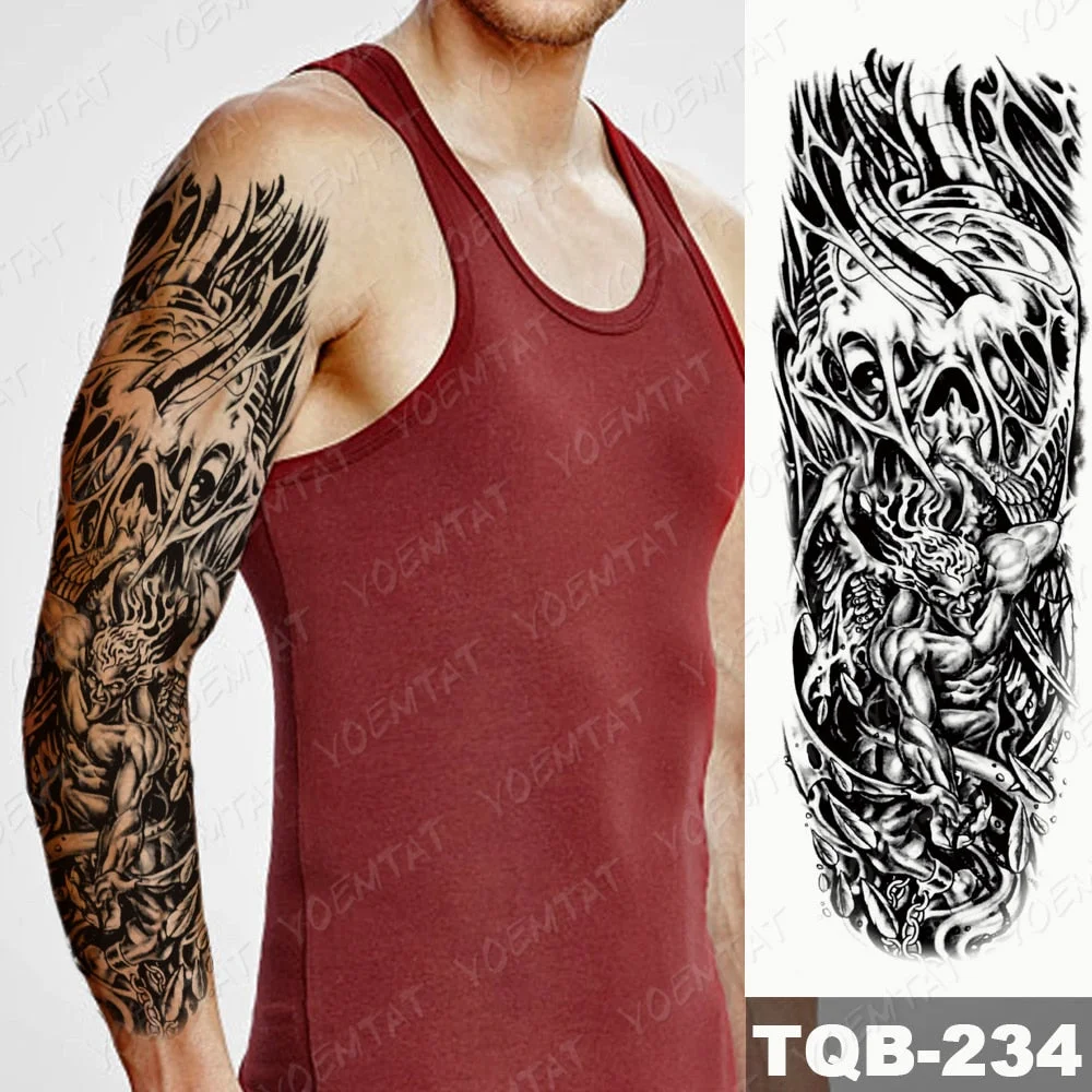 Large Arm Sleeve Tattoo Lion Cross Prayer Waterproof Temporary Tatto Sticker Tiger Beach Compass Body Art Full Fake Tatoo Men