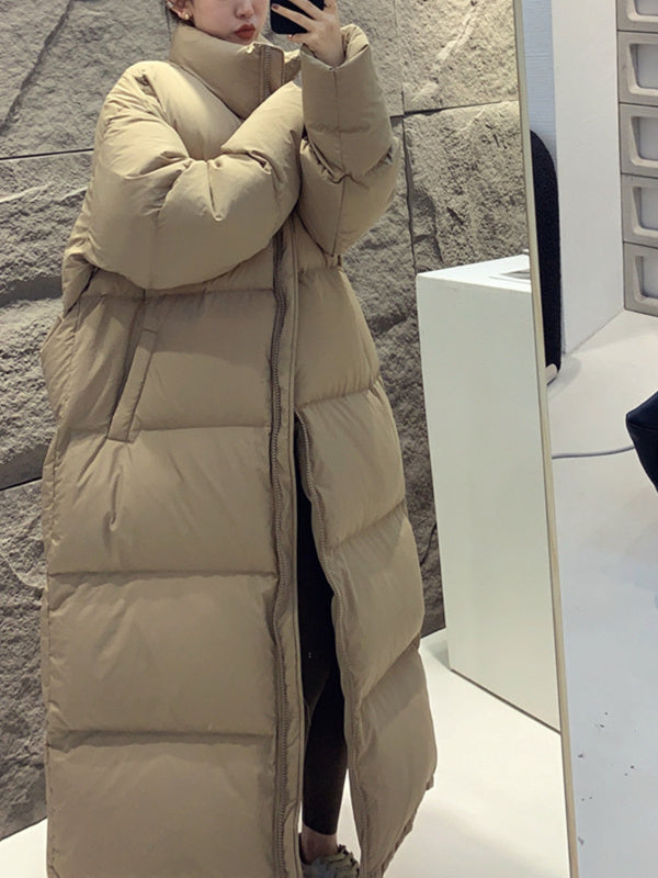 Women Long Sleeve Solid Zipper Loose Down Jacket Coats