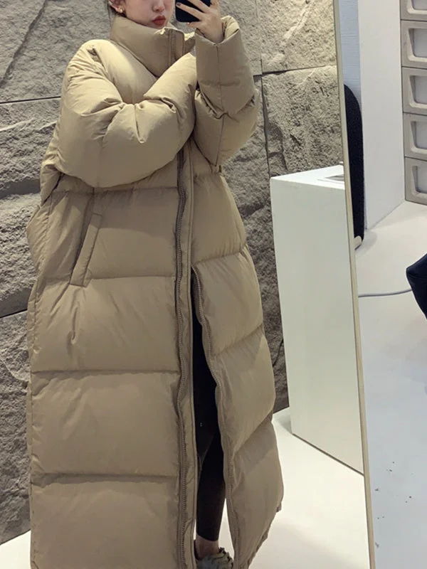 Women Long Sleeve Solid Zipper Loose Down Jacket Coats