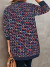 Cozy One Colorful Grid Chunky Knit Sweater Cardigan, Casual Drop Shoulder Long Sleeve Cardigan for Spring & Fall, Women's Clothing
