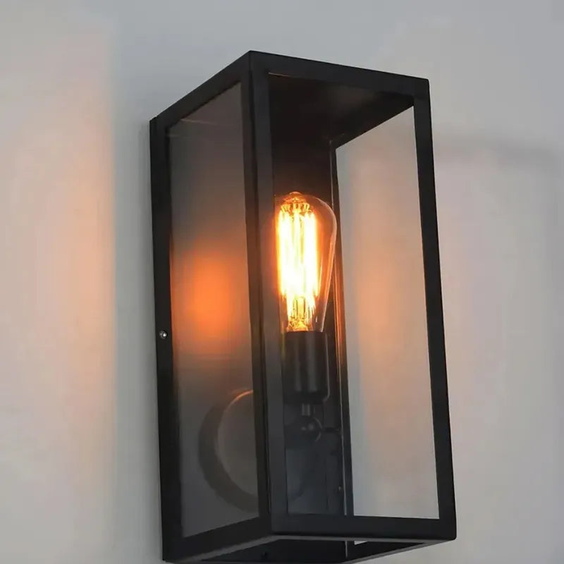 Industrial Square Matte Black Metal Single-Light Outdoor Wall Lantern JOSENART Josenart