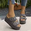 Gioiacombo&trade; Pantofole con zeppa con suola spessa in denim alla moda da donna