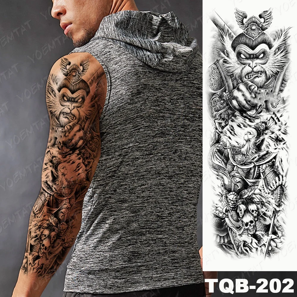 Large Arm Sleeve Tattoo Lion Cross Prayer Waterproof Temporary Tatto Sticker Tiger Beach Compass Body Art Full Fake Tatoo Men