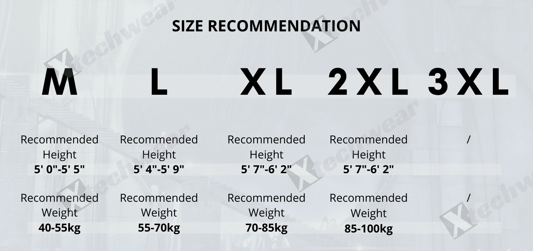 techwear size chart