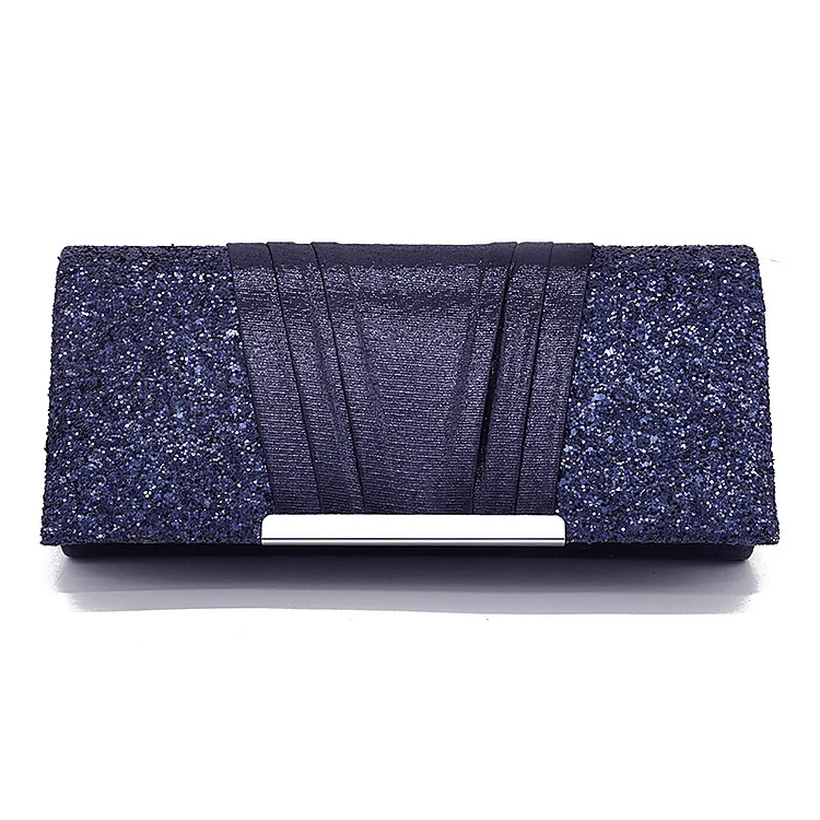 Dinner Navy Blue Sparkly Fold Sparkly Clutch Bag  Flycurvy [product_label]