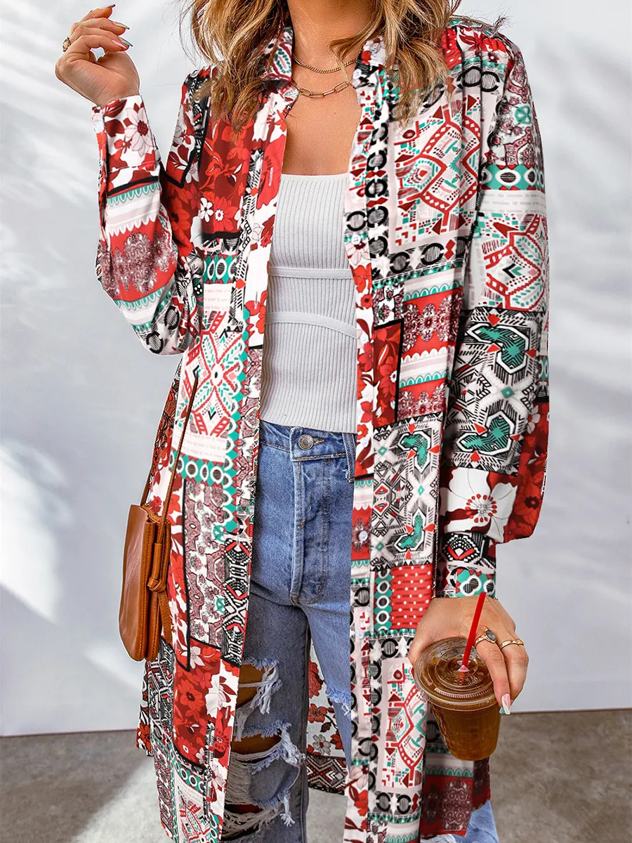 Women Ethnic Boho Autumn Natural Loose Best Sell Three Quarter H-Line Regular Other Coat