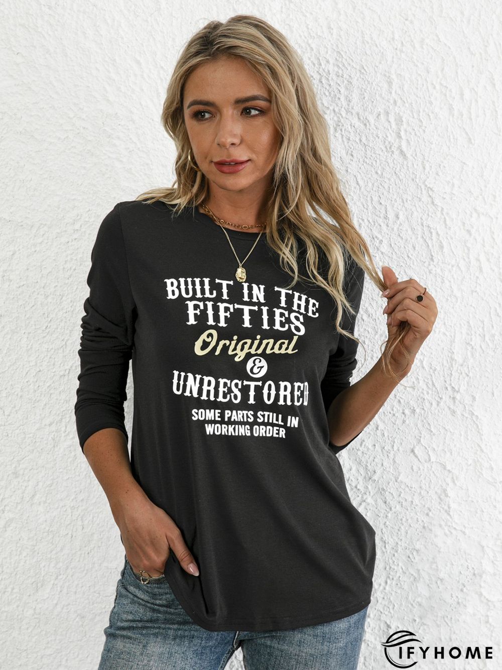 Casual Crew Neck Letter Long Sleeve T-shirt | IFYHOME