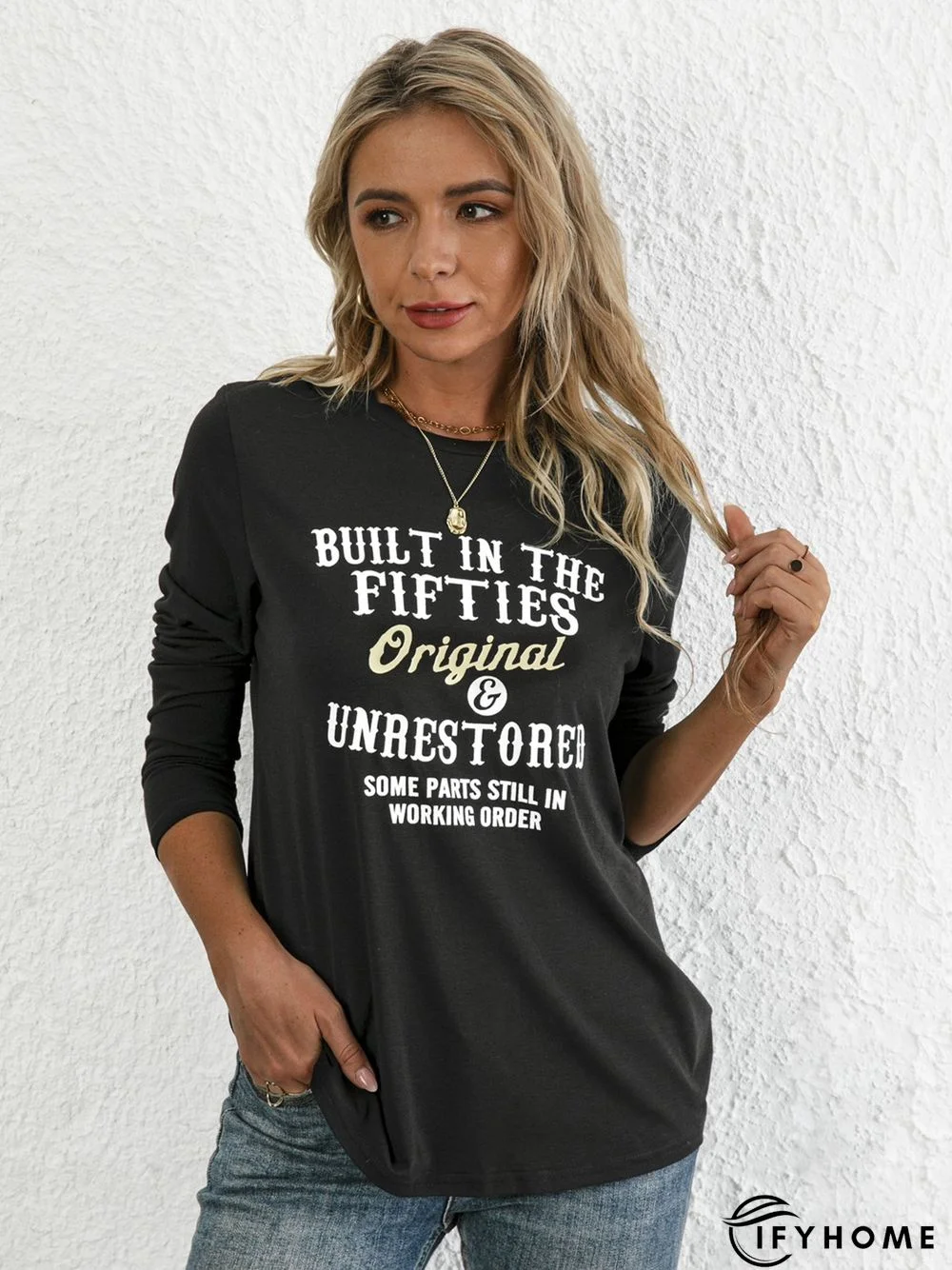 Casual Crew Neck Letter Long Sleeve T-shirt | IFYHOME