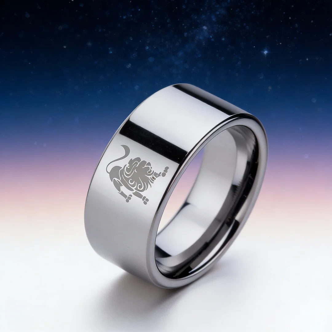 4MM 6MM 8MM 10MM Width Silver Flat Tungsten Carbide Rings Zodiac Leo Laser Couple Wedding Bands 