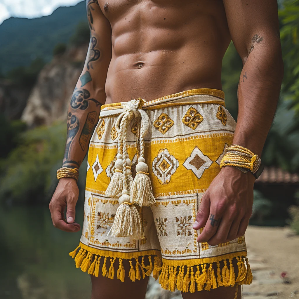 Ethnic Linen Shorts-inspireuse