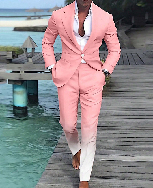 Notch Lapel Gradient Pockets Blazer & Pant 2Pcs Set
