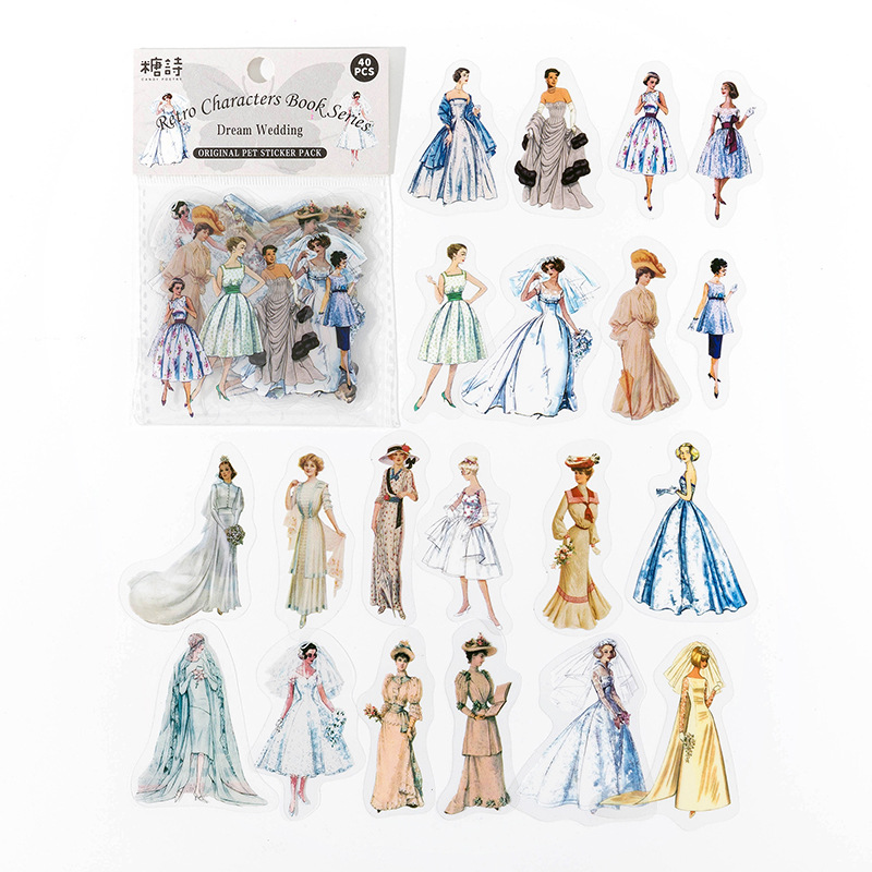 Journalsay 40 Sheets Vintage Classical Characters PET Sticker DIY Journal Scrapbooking Material Stickers
