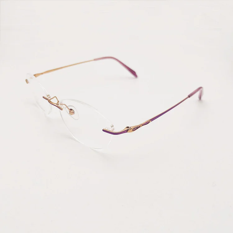 Designed Women Rimless Glasses Pure Titanium Eyeglasses Optical Frame Prescription Frameless Spectacle Crystal Decoration Temple