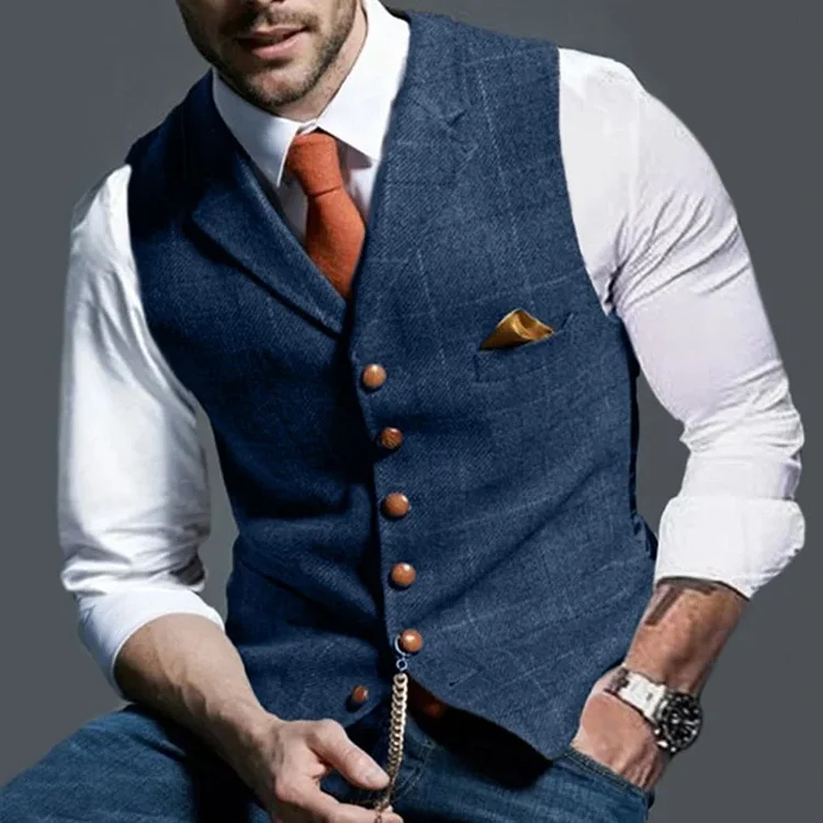 Men’s Classic Lapel Check Sleeveless Vest