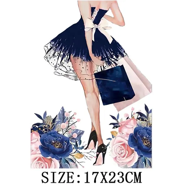 Fashion Girls Thermal Sticker On T-shirt DIY A-levels Iron On Transfer For Clothing Pretty Lady On Woman Clothes Patch Appliqued