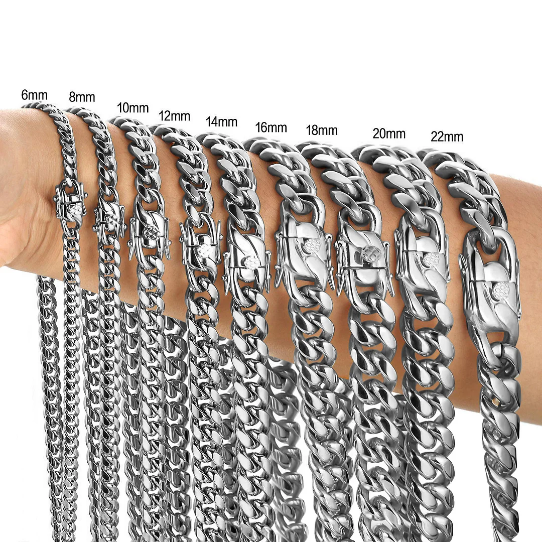 Cuban Chain for Men Chunky Miami Cuban Link Chain Sliver Titanium Stainless Steel Thick Cuban Link Chain Boys Gift 8.5/16/18/20/22/24/26/28/30/32 Inches