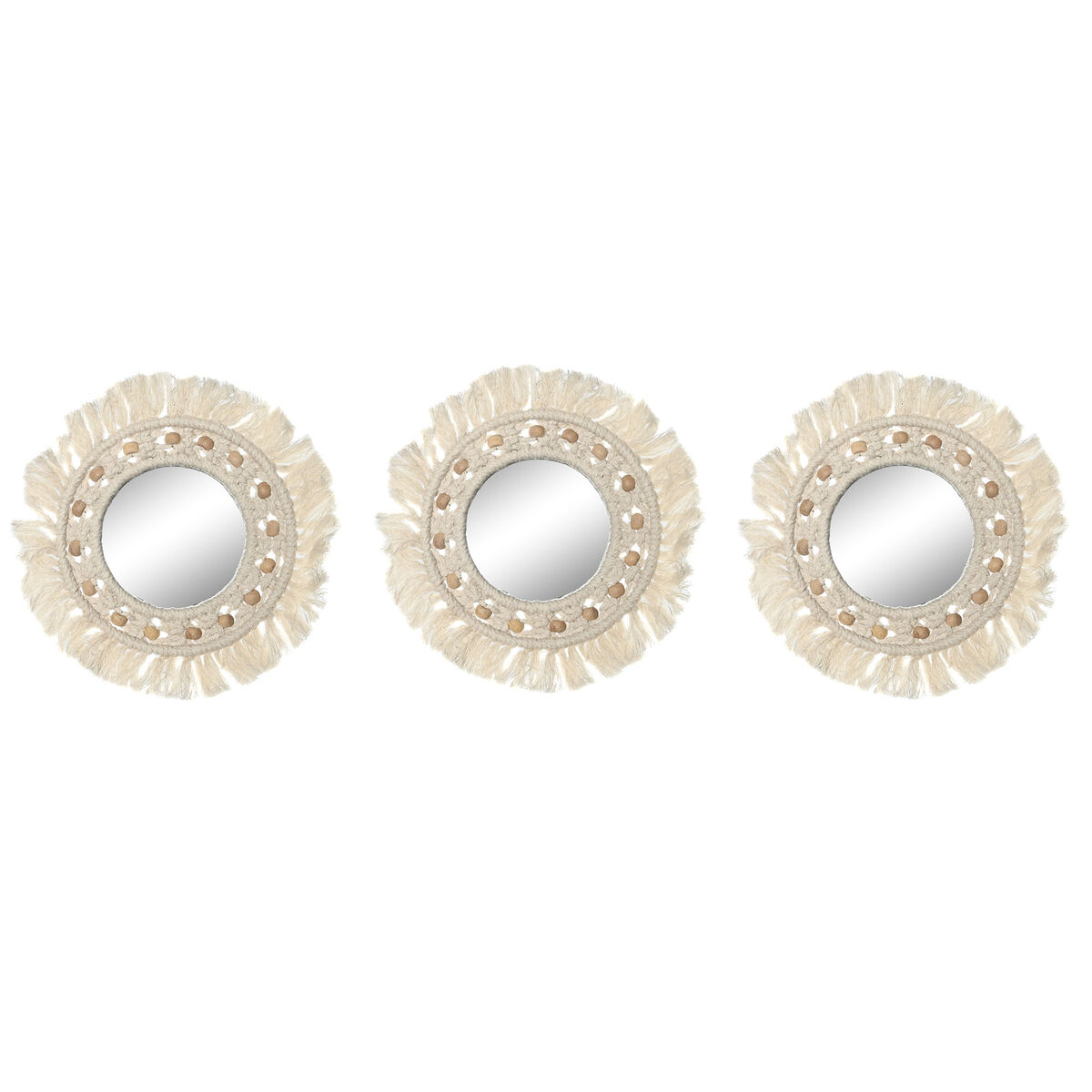 Wall mirror Home ESPRIT White Boho 20 x 1 x 20 cm (3 Pieces)